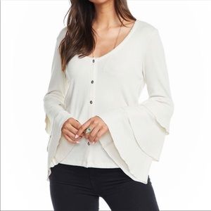 CHASER Cardigan Bell Sleeve Top Cream NWT Button Front Women’s Size Medium